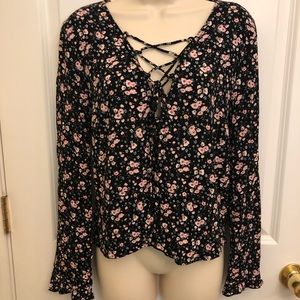 H&M Floral Lace-up Blouse